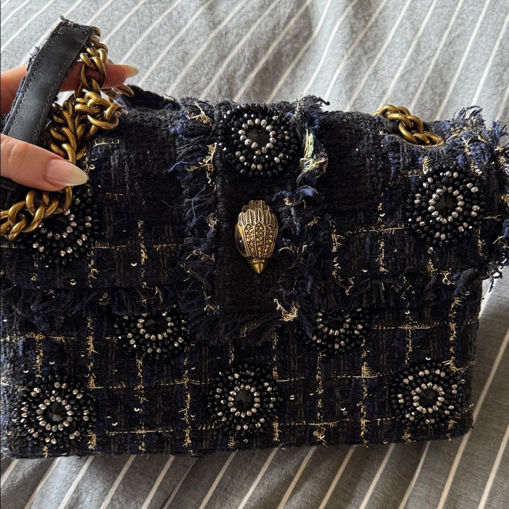 Kurt Geiger Black and Gold Beaded Shoulder Bag